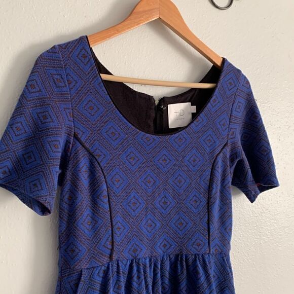 Anthropologie HD in Paris geometric fit and flare dress with floral overlay - Picture 2 of 10